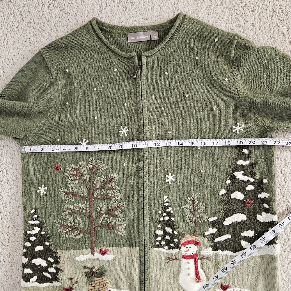 Christmas Holiday Cardigan Green Needlepoint Winter Festive Zip Womens L - Picture 3 of 9